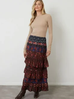 Online Another Sunday Brown Floral Tiered Maxi Skirt