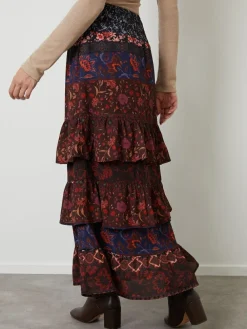Online Another Sunday Brown Floral Tiered Maxi Skirt