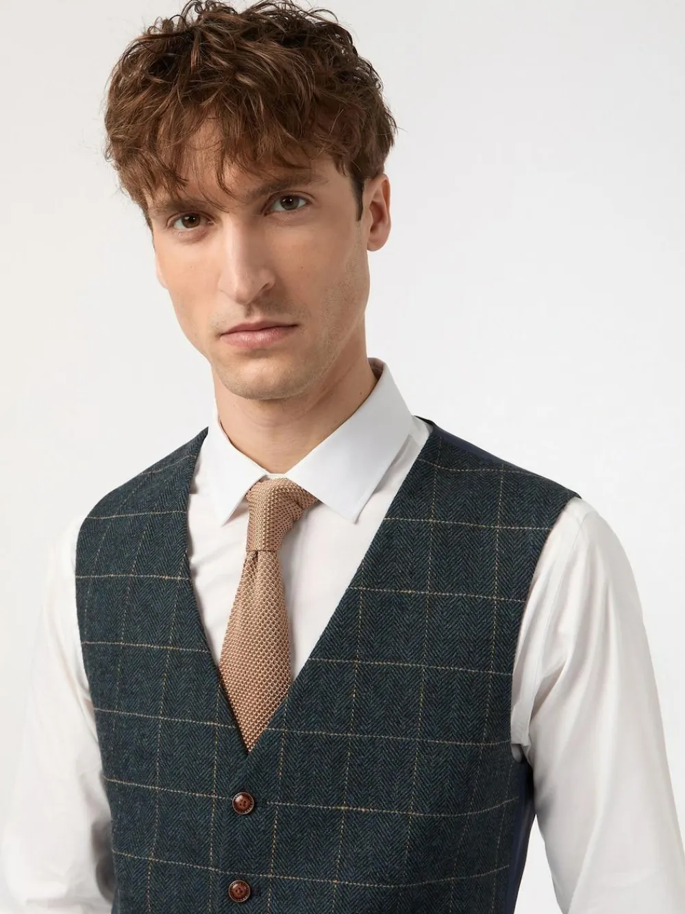 Sale Antique Rogue Blue Dax Teal Herringbone Check Waistcoat