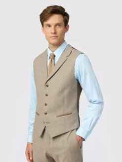 Best Antique Rogue Brown Camel Herringbone Tweed Waistcoat