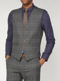 Best Antique Rogue Grey Overcheck Waistcoat