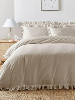 Clearance Appletree Berry Cassia Frill Duvet Cover Set Natural