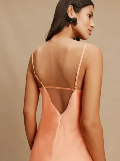 Clearance Next Apricot Satin Cowl Neck Wedding Guest Bridesmaid Maxi Dress