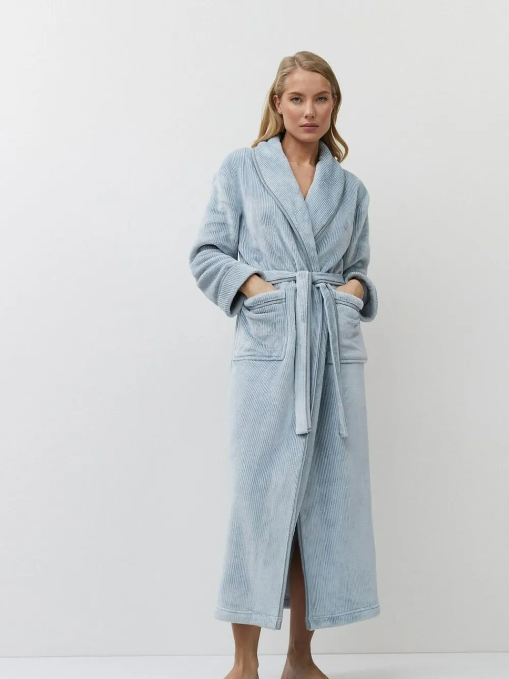 Aruelle Blue Pin Stripe Lea Long Robe^Women Bathrobes