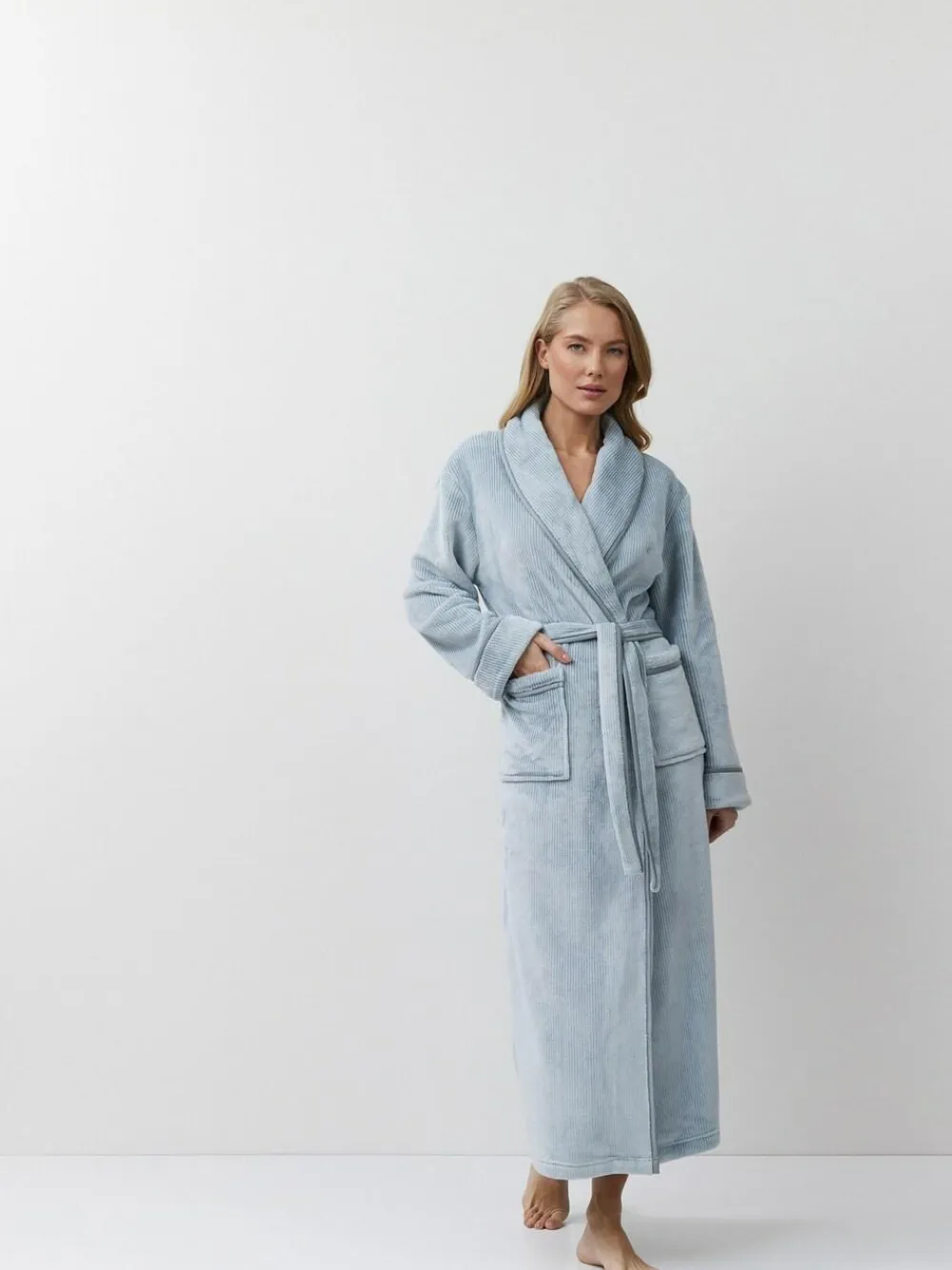 Aruelle Blue Pin Stripe Lea Long Robe^Women Bathrobes