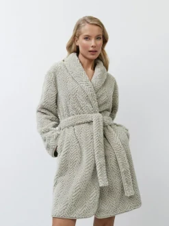 Aruelle Ela Luxury Mid Length Chevron Design Cream Robe^Women Bathrobes