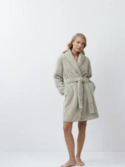 Aruelle Ela Luxury Mid Length Chevron Design Cream Robe^Women Bathrobes