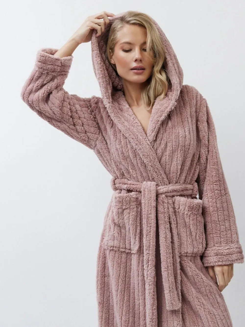 Aruelle Martha Pink Luxury Ribbed Mid-Length Dressing Gown^Women Bathrobes