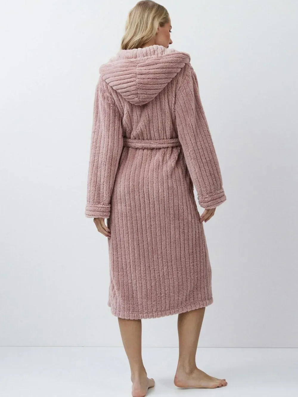 Aruelle Martha Pink Luxury Ribbed Mid-Length Dressing Gown^Women Bathrobes