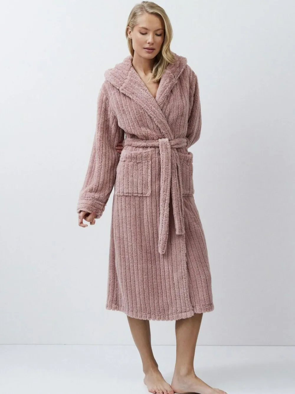 Aruelle Martha Pink Luxury Ribbed Mid-Length Dressing Gown^Women Bathrobes