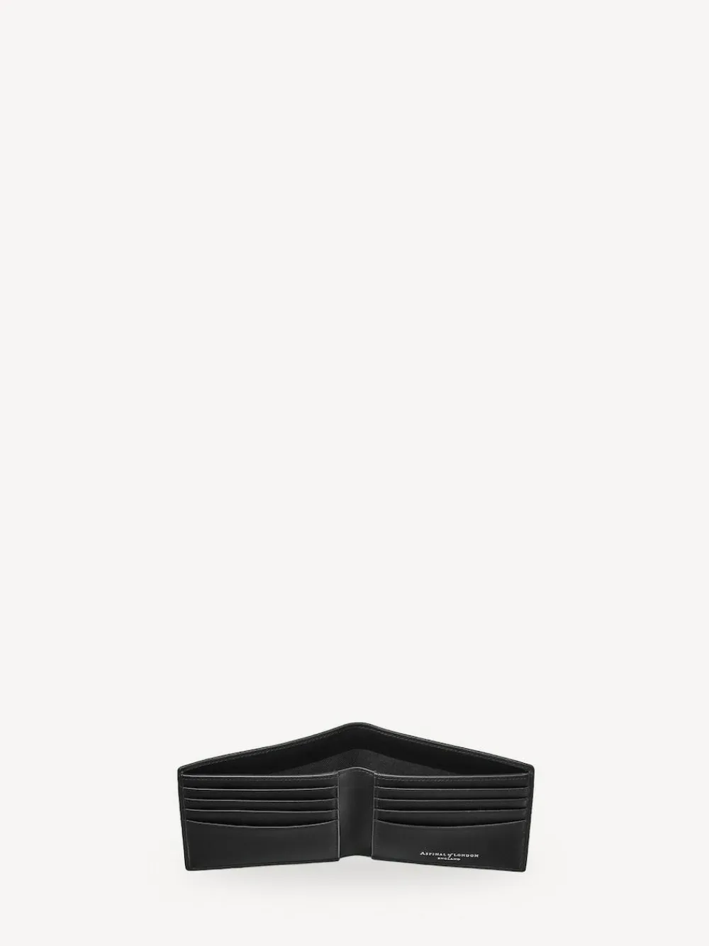 Hot Aspinal of London Billfold Wallet 8CC Pebble with Smooth Interior Leather Black