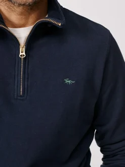 Aubin Blue Harris Zip Neck 100% Cotton Jumper