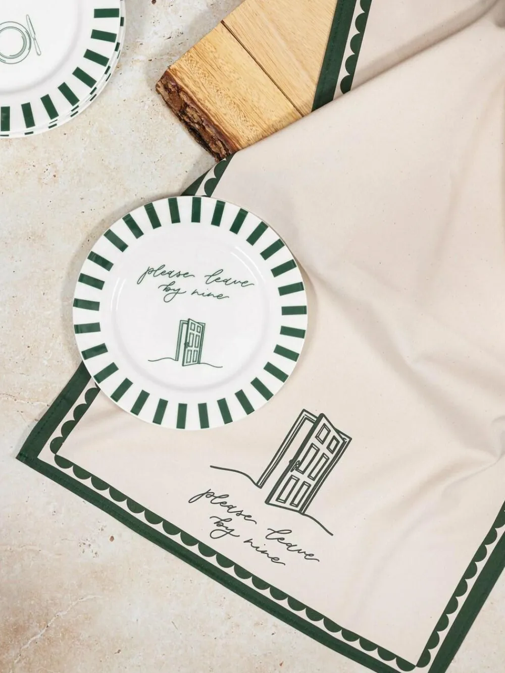 Avalon Home Forest Green Please Leave By Nine Dessert Plate^ Branded Kitchenware|Dinner Sets & Pasta Bowls