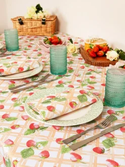 Avalon Home Pink Strawberry Picnic Tablecloth^ Table Linen, Placemats & Coasters