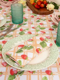 Avalon Home Pink Strawberry Picnic Tablecloth^ Table Linen, Placemats & Coasters