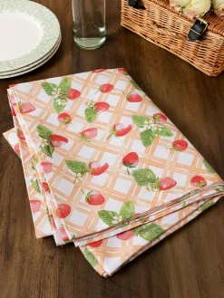 Avalon Home Pink Strawberry Picnic Tablecloth^ Table Linen, Placemats & Coasters