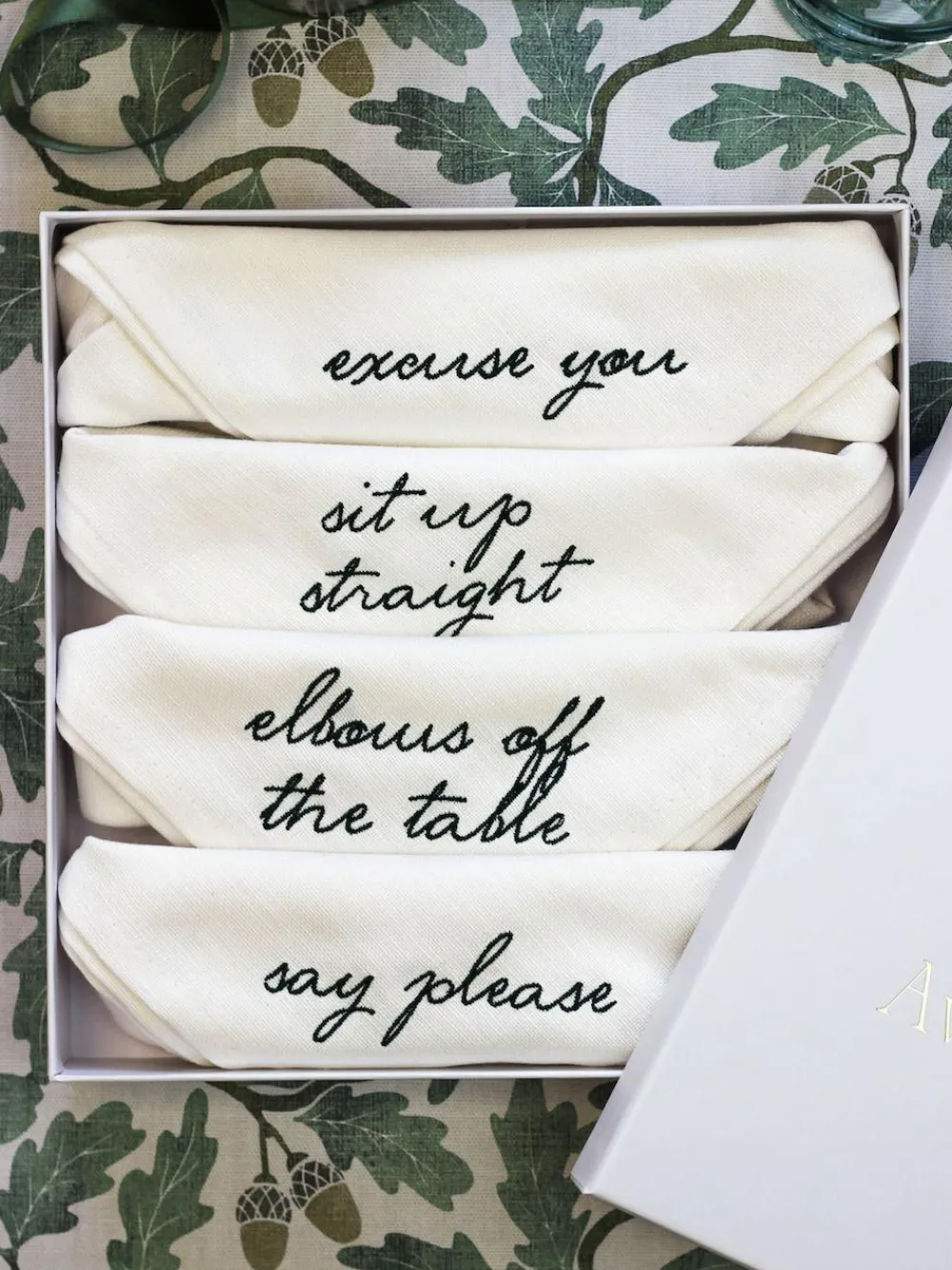 Clearance Avalon Home Set of 4 White Manners Collection 100% Cotton Napkins Gift Box