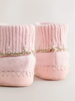 Hot Baker by Ted Baker Baby Girls Scallop Edge Knitted Padders Booties with Bow Pink