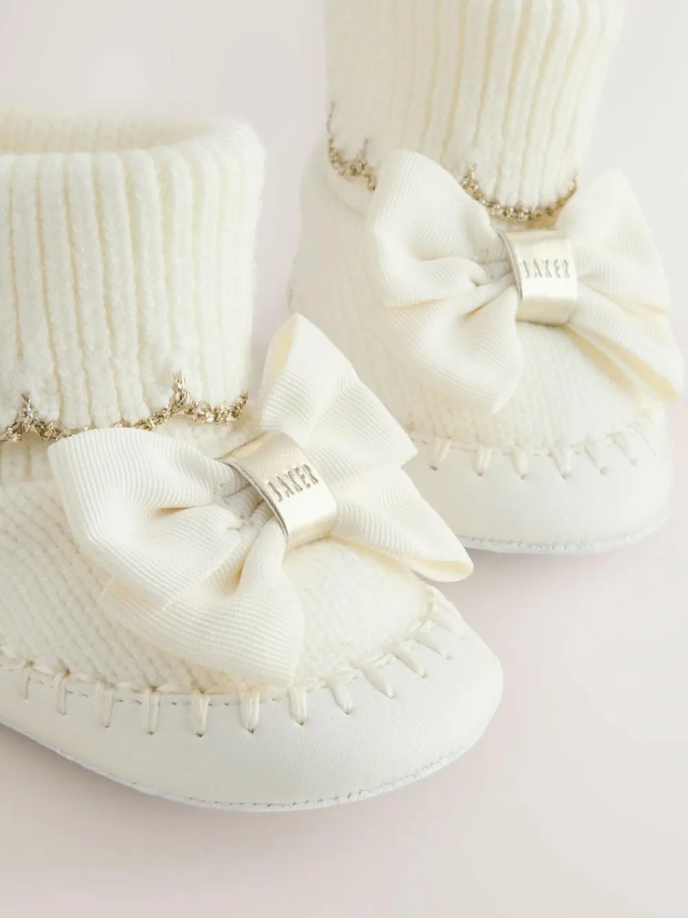 Baker by Ted Baker Baby Girls Scallop Edge Knitted Padders Booties with Bow^ Baby Boots|Boots