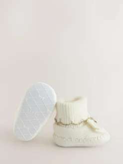 Baker by Ted Baker Baby Girls Scallop Edge Knitted Padders Booties with Bow^ Baby Boots|Boots