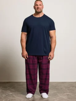 Hot BadRhino Big & Tall Checked T-Shirt amd Pyjama Bottoms Set Blue
