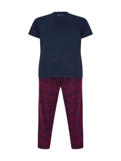 Hot BadRhino Big & Tall Checked T-Shirt amd Pyjama Bottoms Set Blue