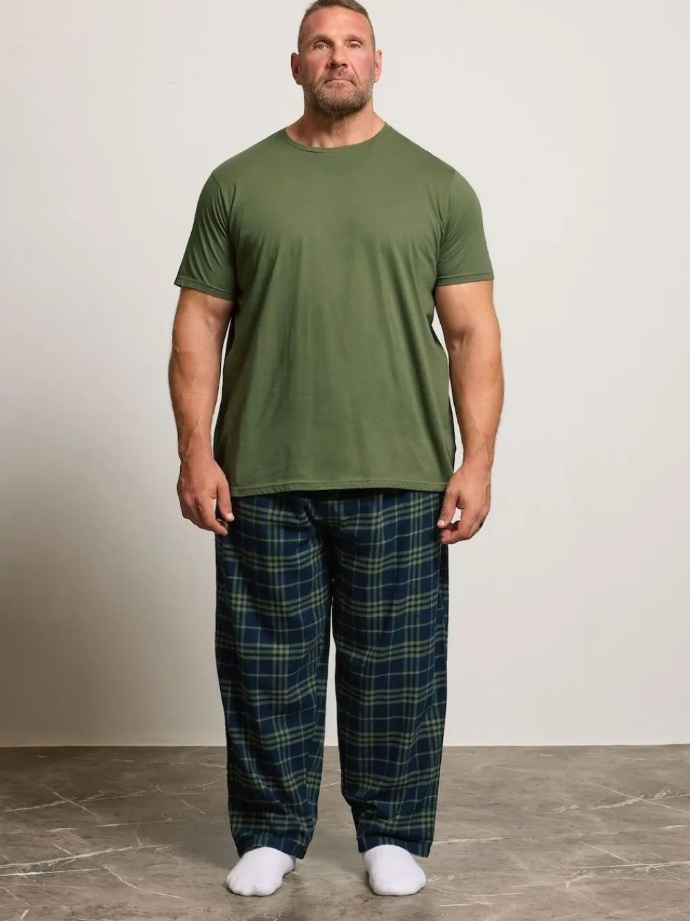 BadRhino Big & Tall Checked T-Shirt amd Pyjama Bottoms Set^ Pyjamas