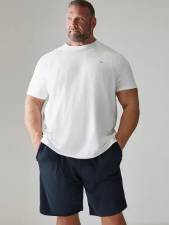 Online BadRhino Big & Tall White & Navy Blue Lounge 100% Cotton Shorts & T-Shirt Set White & Navy Blue
