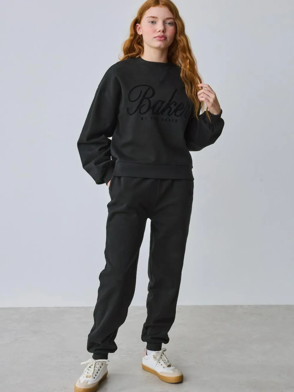 Baker by Ted Baker 2 Piece Flock Print Boxy Sweat & Cuffed Joggers Set Black