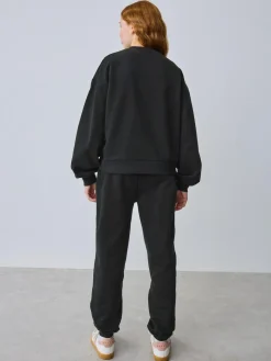 Baker by Ted Baker 2 Piece Flock Print Boxy Sweat & Cuffed Joggers Set Black