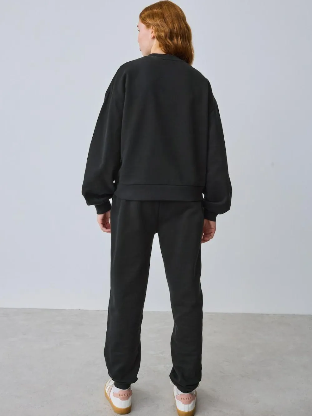 Baker by Ted Baker 2 Piece Flock Print Boxy Sweat & Cuffed Joggers Set Black