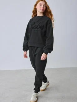 Baker by Ted Baker 2 Piece Flock Print Boxy Sweat & Cuffed Joggers Set Black