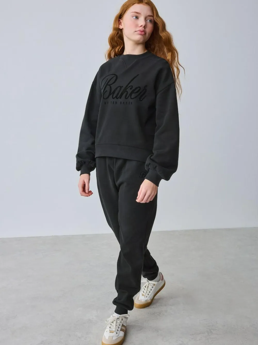 Baker by Ted Baker 2 Piece Flock Print Boxy Sweat & Cuffed Joggers Set Black