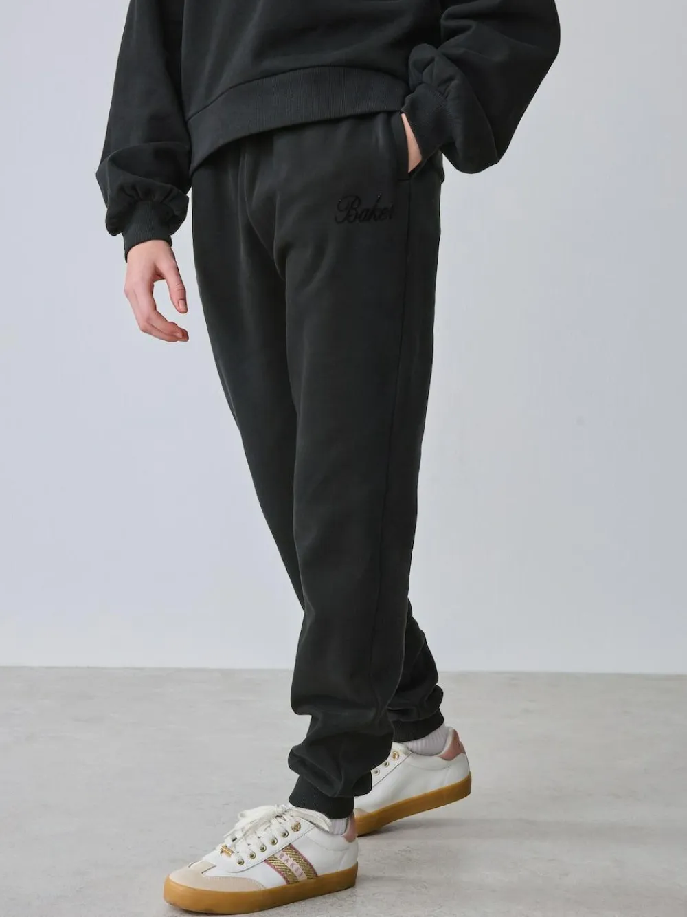 Baker by Ted Baker 2 Piece Flock Print Boxy Sweat & Cuffed Joggers Set Black