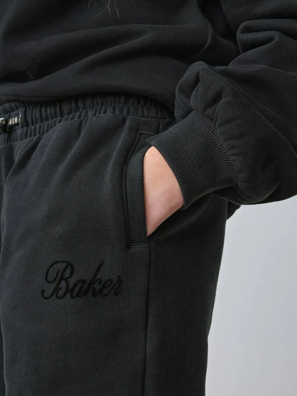 Baker by Ted Baker 2 Piece Flock Print Boxy Sweat & Cuffed Joggers Set Black