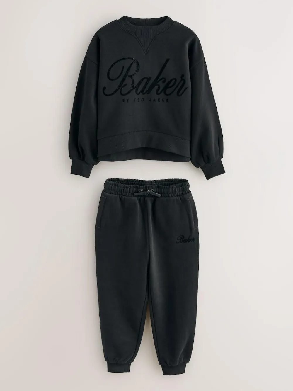 Baker by Ted Baker 2 Piece Flock Print Boxy Sweat & Cuffed Joggers Set Black
