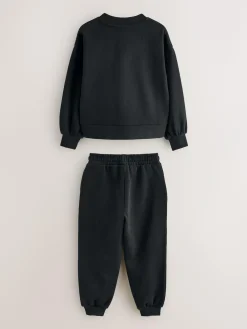 Baker by Ted Baker 2 Piece Flock Print Boxy Sweat & Cuffed Joggers Set Black