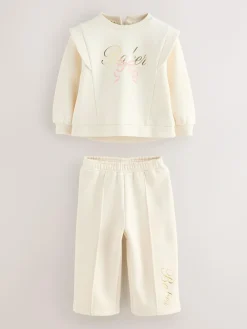 Hot Baker by Ted Baker 2 Piece Cream Sweat & Pintuck Wide Leg Jogger Set