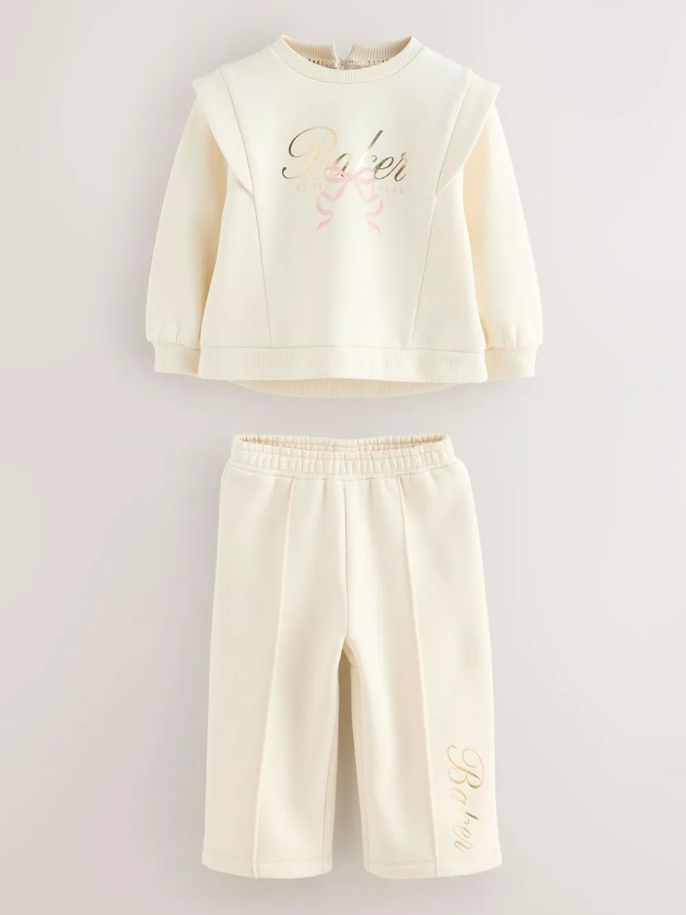 Hot Baker by Ted Baker 2 Piece Cream Sweat & Pintuck Wide Leg Jogger Set