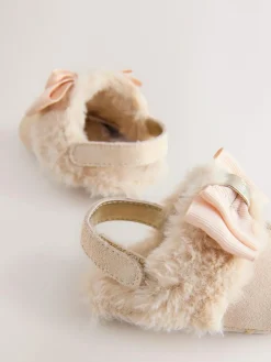 Baker by Ted Baker Baby Girls Faux Fur Trim Padders Mules Bone