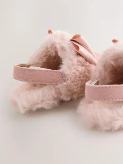 Clearance Baker by Ted Baker Baby Girls Faux Fur Trim Padders Mules Pink