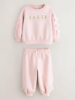 Baker by Ted Baker Blue 2 Piece Side Bow Detail Sweat & Joggers Set Pink