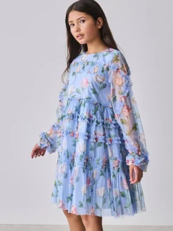 Baker by Ted Baker Blue Floral Mesh Ruffle Dress^ Dresses|Occasionwear