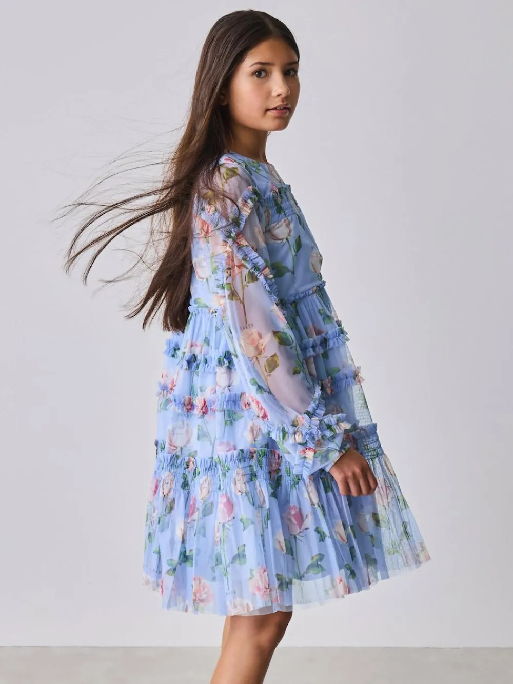 Baker by Ted Baker Blue Floral Mesh Ruffle Dress^ Dresses|Occasionwear