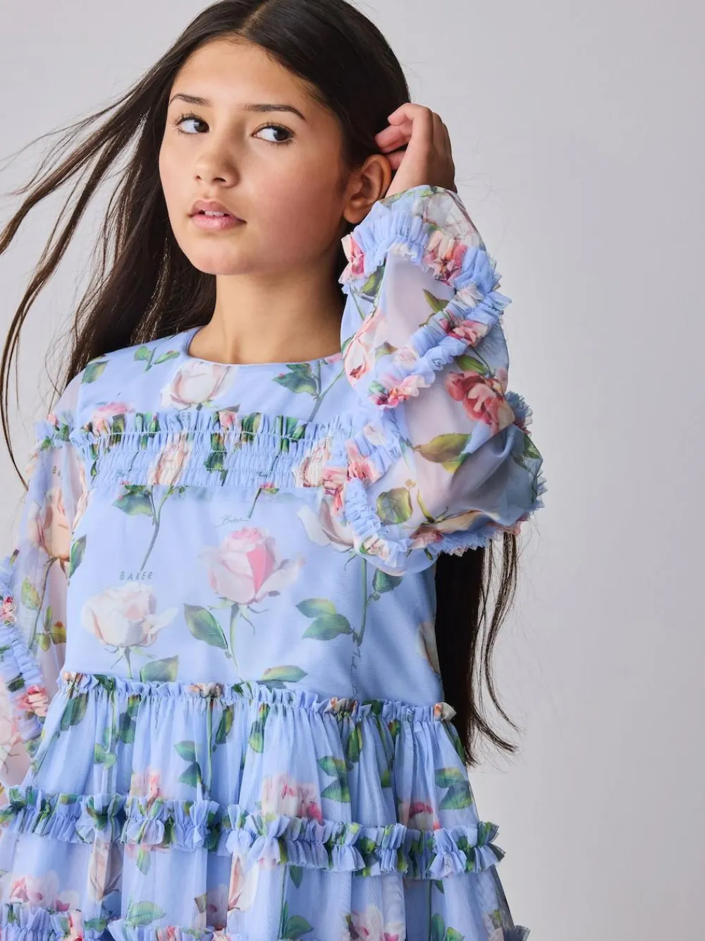 Baker by Ted Baker Blue Floral Mesh Ruffle Dress^ Dresses|Occasionwear