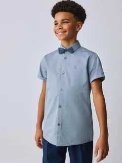 Baker by Ted Baker Blue Short Sleeve Shirt with Bow Tie