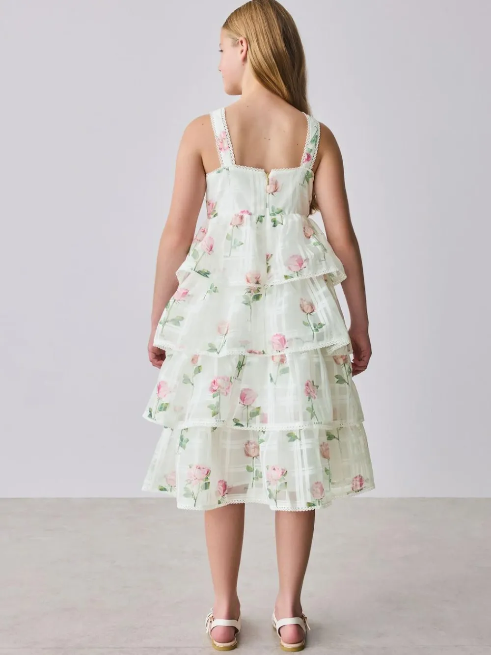 Online Baker by Ted Baker Burnout Organza Floral Tiered Midi White Dress