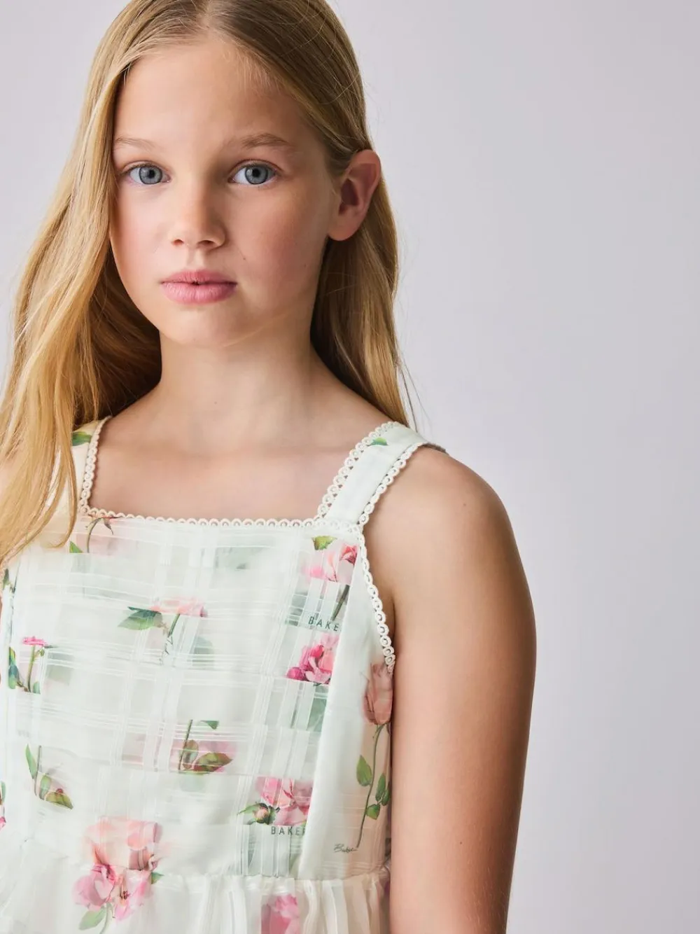 Online Baker by Ted Baker Burnout Organza Floral Tiered Midi White Dress