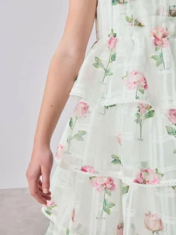 Online Baker by Ted Baker Burnout Organza Floral Tiered Midi White Dress