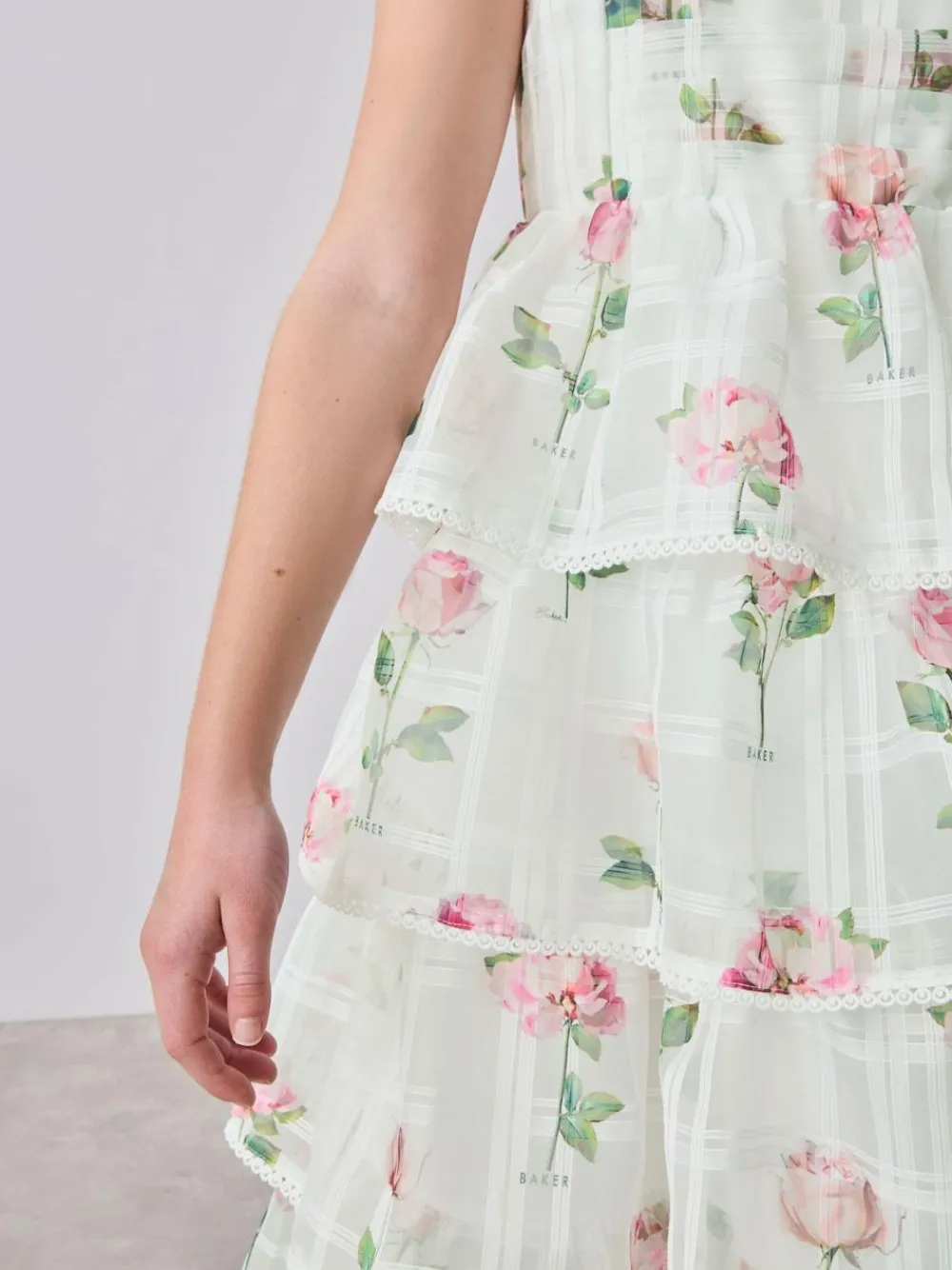 Online Baker by Ted Baker Burnout Organza Floral Tiered Midi White Dress